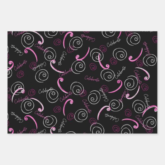 Heet roze en zwart verjaardag inpakpapier vellen (Voorkant 2)