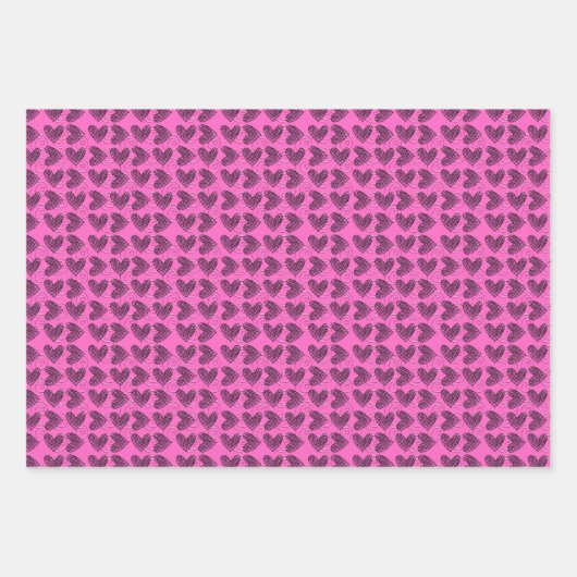 Heet roze en zwart verjaardag inpakpapier vellen (Voorkant)