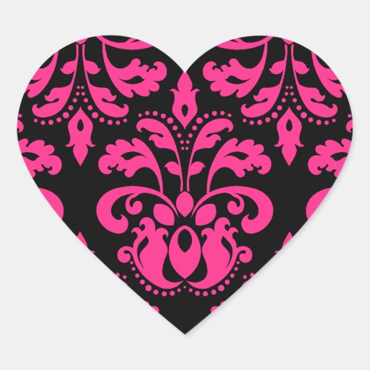 Heet roze en zwart Victoriaans damast hart Sticker (Voorkant)