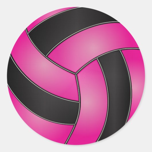 Heet Roze en Zwart Volleybal Ronde Sticker (Voorkant)