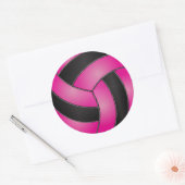 Heet Roze en Zwart Volleybal Ronde Sticker (Envelop)