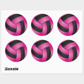 Heet Roze en Zwart Volleybal Ronde Sticker (Vel)