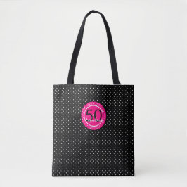Heet roze en zwarte 50 & Fabulous verjaardagscadea Tote Bag