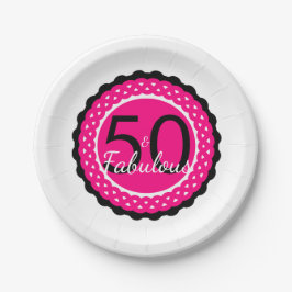 Heet Roze en Zwarte 50 & Fabulous Verjaardagsfeest Papieren Bordje