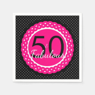 Heet roze en zwarte 50 & Fabulous verjaardagsfeest Servet