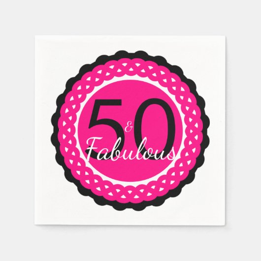 Heet Roze en Zwarte 50 & Fabulous Verjaardagsfeest Servetten (Voorkant)