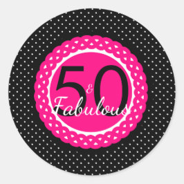 Heet Roze en Zwarte 50 & Fabulous Verjaardagsstick Ronde Sticker