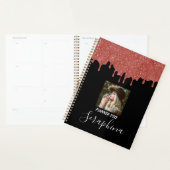 Heet Roze en Zwarte Aangepaste Foto Glitter Druppe Planner (Display)