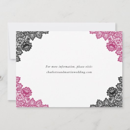 Heet roze en zwarte bloemenslak huwen save the date (Achterkant)