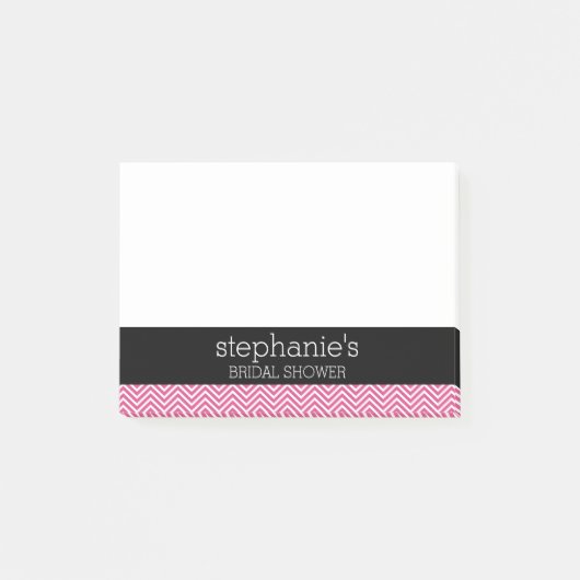 Heet roze en zwarte bruidsdouche chevrons post-it® notes (Voorkant)