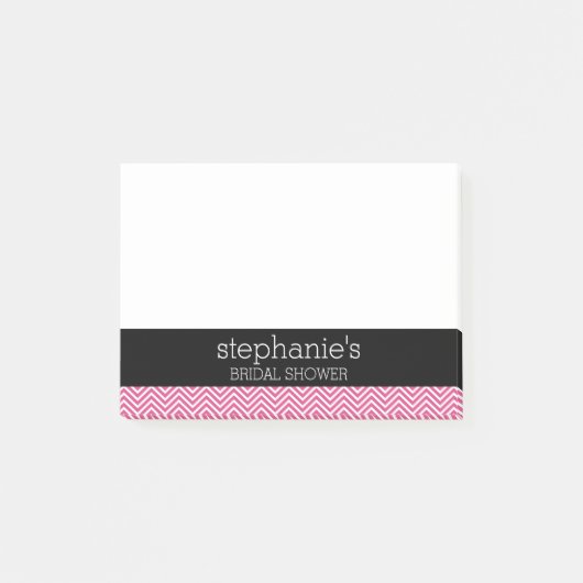 Heet roze en zwarte bruiloftsshower chevrons post-it® notes (Voorkant)