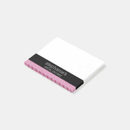 Heet roze en zwarte bruiloftsshower chevrons post-it® notes (Schuin)