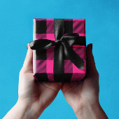 Heet roze en zwarte Buffalo geruite Kerstmis Inpakpapier Vel