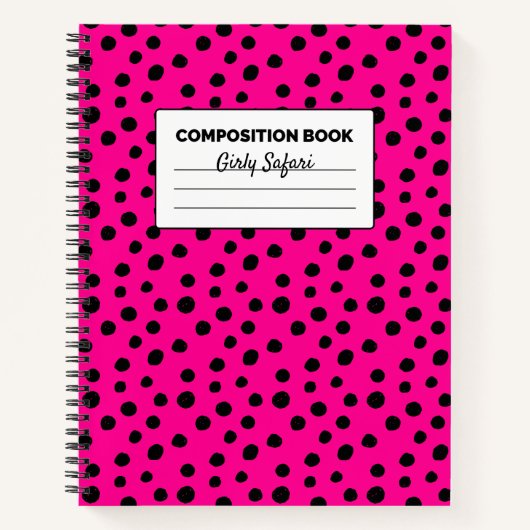 Heet Roze en Zwarte Cheetah Spots Compositie Notitieboek (Voorkant)