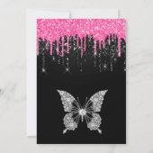 Heet roze en zwarte druipende glitters Zweet 16 Kaart (Achterkant)