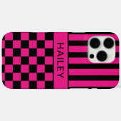 Heet Roze en Zwarte Geruite Gestreepte Gepersonali Case-Mate iPhone Case (Achterkant (horizontaal))