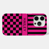 Heet Roze en Zwarte Geruite Gestreepte Gepersonali Case-Mate iPhone Case (Achterkant (horizontaal))