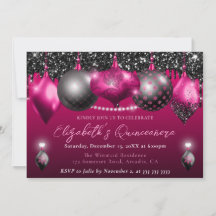 Heet roze en zwarte kerstboomornament Quinceanera