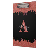 Heet Roze en Zwarte Monogram Glitter Drips Klembord (Links)