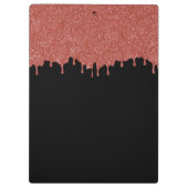 Heet Roze en Zwarte Monogram Glitter Drips Klembord (Achterkant)