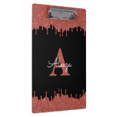 Heet Roze en Zwarte Monogram Glitter Drips Klembord (Rechts)