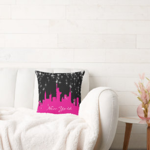 Heet Roze en Zwarte New York Silhouet Kussen