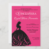 Heet roze en zwarte Quinceañera Kaart (Voorkant)