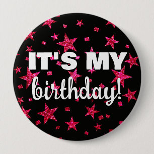 Heet Roze en Zwarte Sterren Confetti Het is mijn v Ronde Button 4,0 Cm