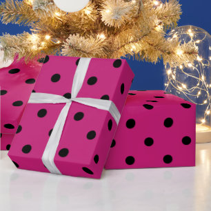Heet Roze en Zwarte Stippen Cadeaupapier