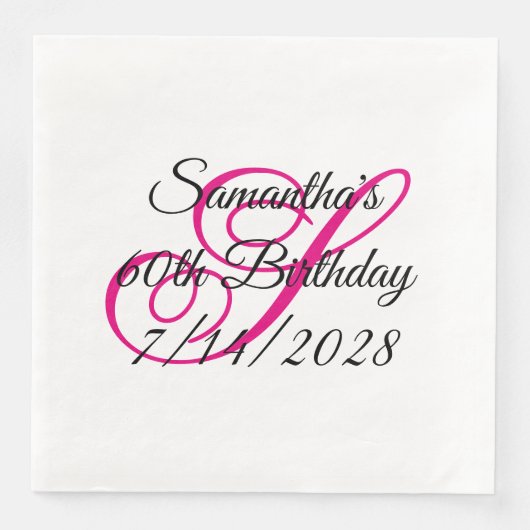 Heet Roze Fancy Monogram 60e Verjaardag Servet (Voorkant)