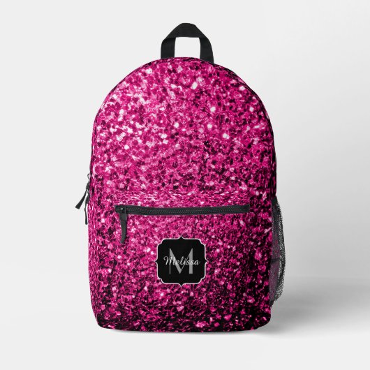 Heet roze faux glitter sparkles Monogram Bedrukte Rugzak (Voorkant)