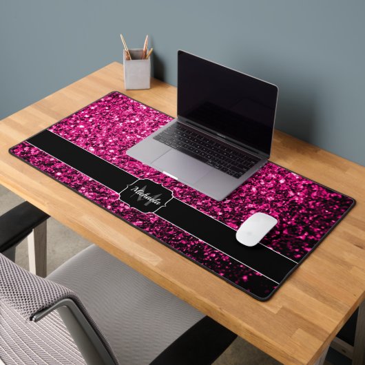 Heet roze faux glitter sparkles Monogram Bureaumat (Kantoor 2)