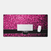 Heet roze faux glitter sparkles Monogram Bureaumat (Keyboard & Muis)