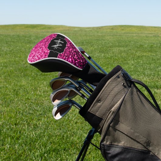 Heet roze faux glitter sparkles Monogram Golfheadcover (Insitu)