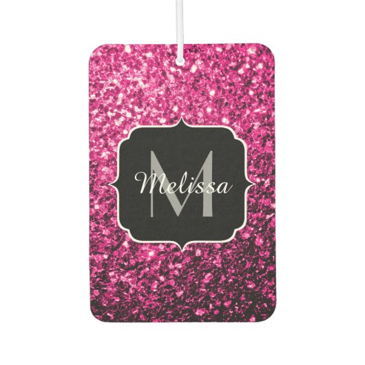 Heet roze faux glitter sparkles Monogram Luchtverfrisser (Voorkant)