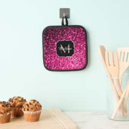 Heet roze faux glitter sparkles Monogram Pannenlap
