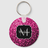 Heet roze faux glitter sparkles Monogram Sleutelhanger (Achterkant)