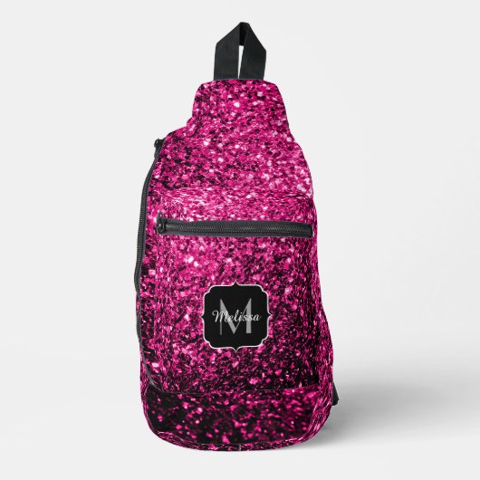 Heet roze faux glitter sparkles Monogram Sling Bag (Voorkant)