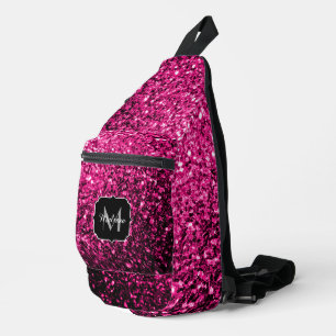 Heet roze faux glitter sparkles Monogram Sling Bag