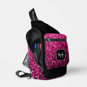 Heet roze faux glitter sparkles Zwart Monogram Sling Bag