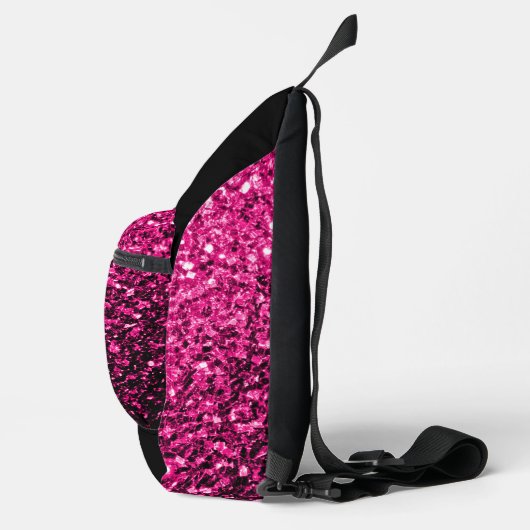 Heet roze faux glitter sparkles Zwart Monogram Sling Bag (Rechts)