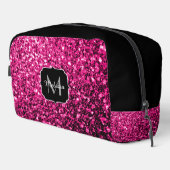 Heet roze faux glitter sparkles zwart Monogram Toilettasje (Rechterhoek)