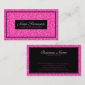 Heet Roze Faux Glitter Zwart Lijst Visitekaartje (Voorkant / Achterkant)