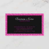 Heet Roze Faux Glitter Zwart Lijst Visitekaartje (Achterkant)
