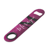 Heet Roze Faux Glitter Zwart Wit Monogram Naam Speed Flessenopener (Voorkant Gekanteld)