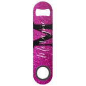 Heet Roze Faux Glitter Zwart Wit Monogram Naam Speed Flessenopener (Achterkant)