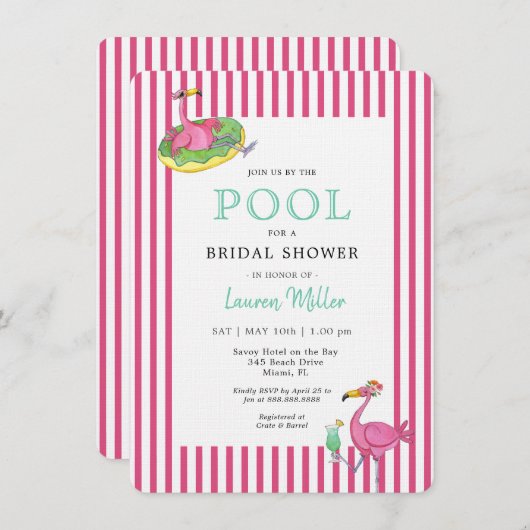 Heet roze Flamingo POOL party Vrijgezellenfeest Kaart (Voorkant / Achterkant)