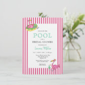 Heet roze Flamingo POOL party Vrijgezellenfeest Kaart (Staand voorkant)