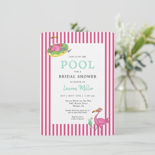 Heet roze Flamingo POOL party Vrijgezellenfeest Kaart (Staand voorkant)