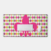 Heet roze Fleur De Lis Diamond Patroon Bureaumat (Keyboard & Muis)